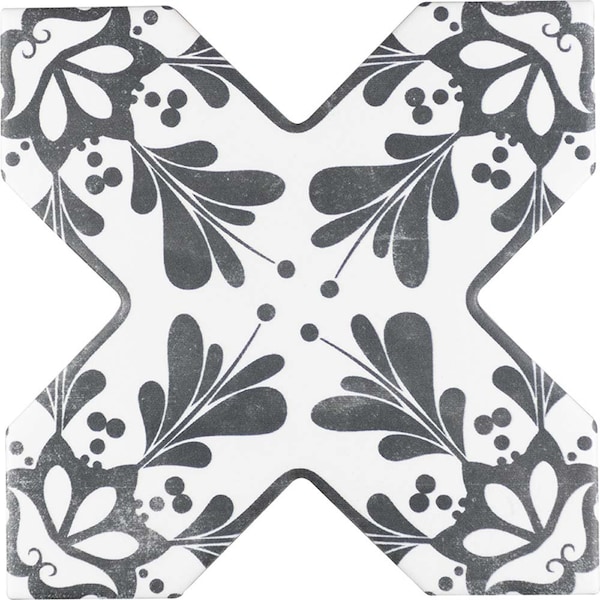 Apollo Tile Siena 5.35in x 5.35in Matte Peppercorn Black Ceramic Cross-Shaped Deco Wall and Floor Tile 5.37 sqft/case, 27PK MOR88BLKCRDEC - main